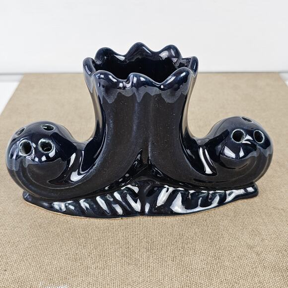 VTG Van Briggle two section black glaze vase flower frog 3 3/4" x 6.5" - Picture 4 of 8